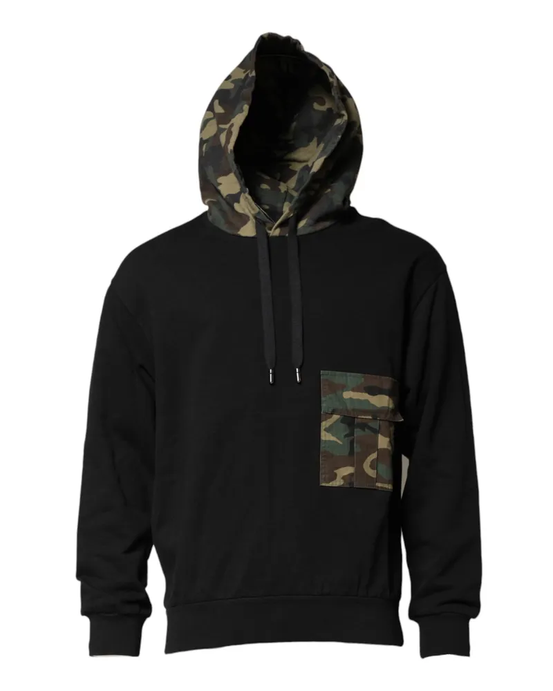 Dolce & Gabbana Camouflage-Paneled Cotton Hoodie — Black Black