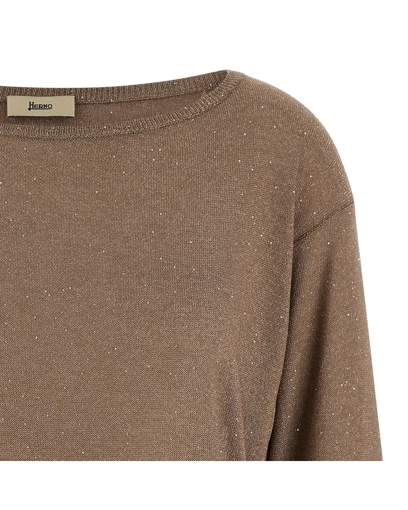 Herno Lamé and Sequin Yarn Sweater — Taupe Taupe