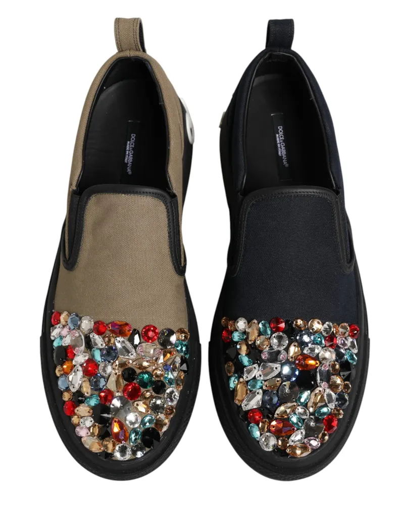 Dolce & Gabbana Blue Canvas Embellished Slip On Men Sneakers Shoes Blue