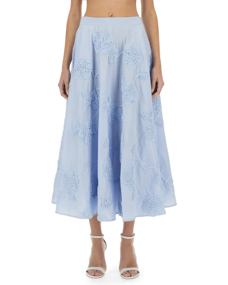 ROTATE Birger Christensen Cotton Floral Maxi Skirt — Blue Blue