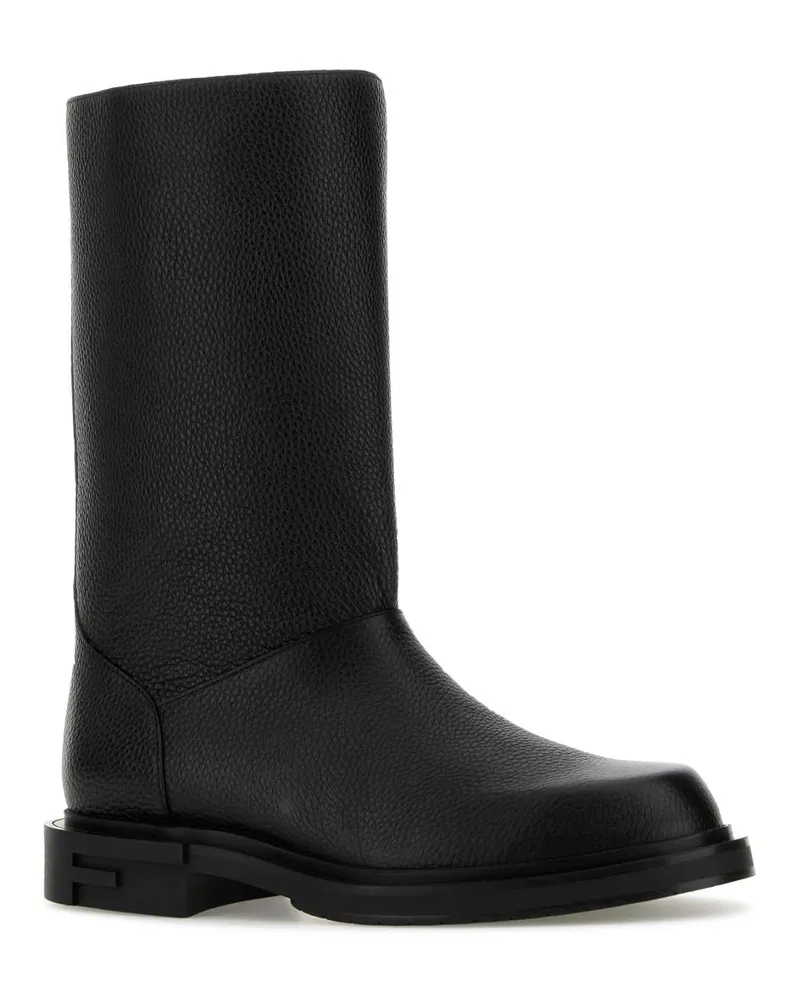 Fendi Men's Pebbled Calf Leather Boot Black Black