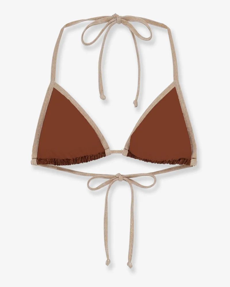 MC2 Saint Barth Women String Bikini Top Leah Brown Lurex Polyamide Swimwear Sea Clothing Brown