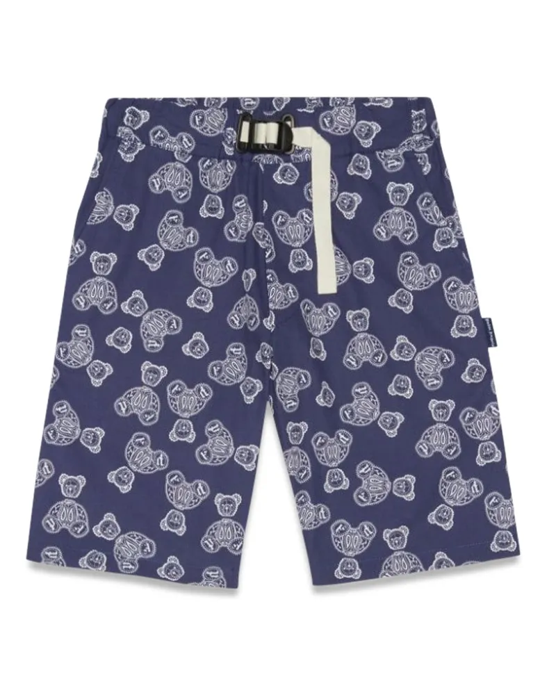 Palm Angels All-Over Print Cotton Chino Shorts — Blue Blue