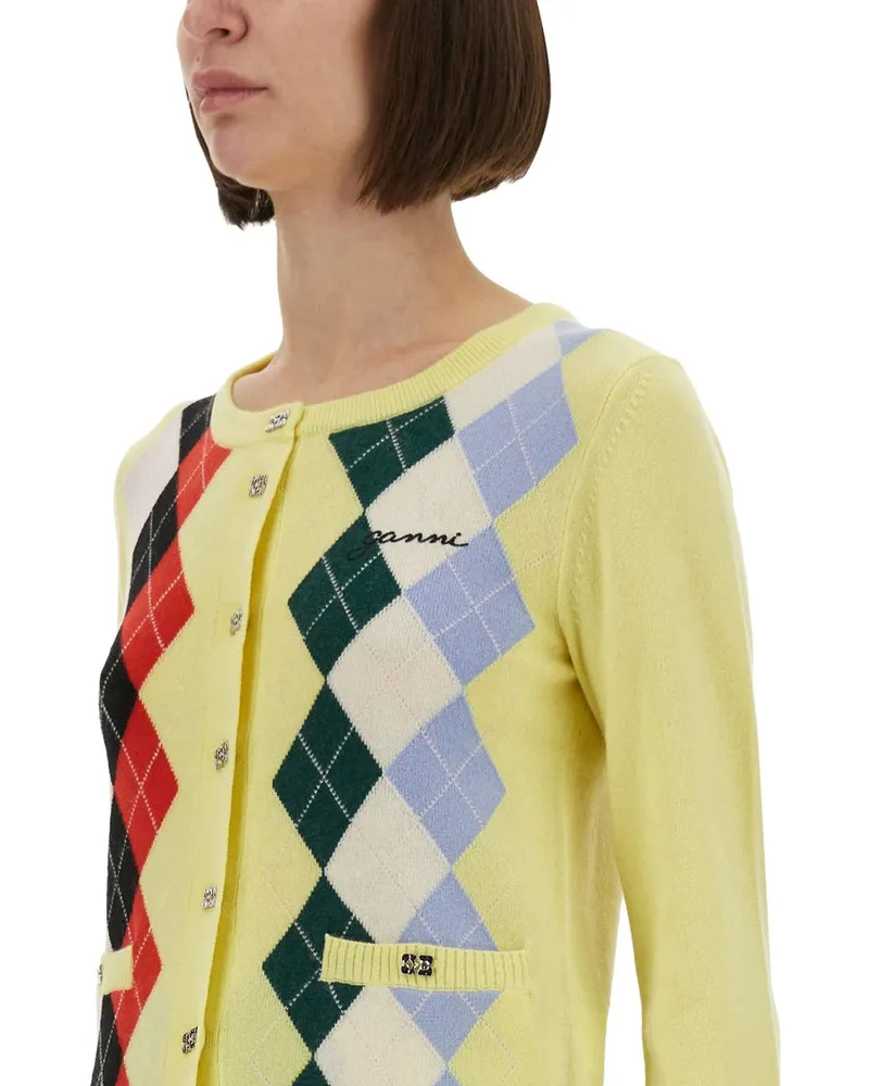 Ganni Jacquard Cashmere Cardigan — Multicolor Multicolor