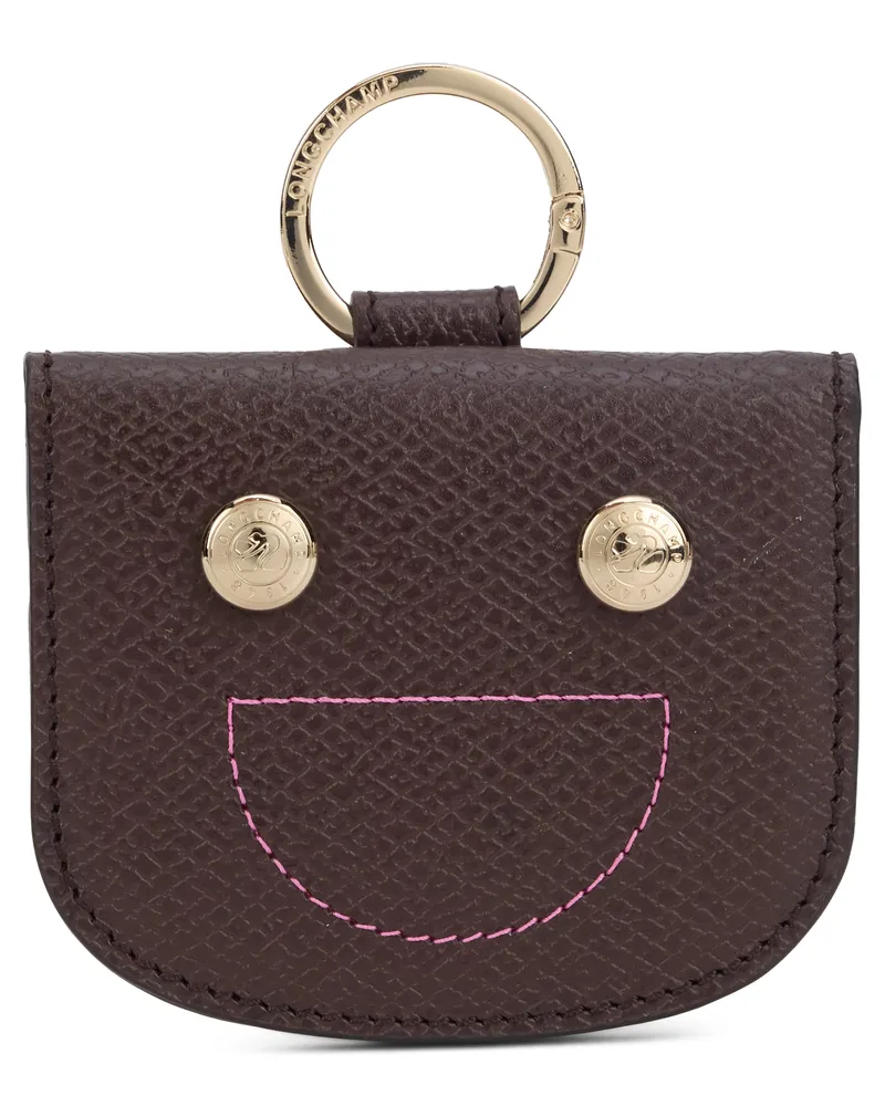 Longchamp Women's Card Holder With Ring Mocha Leather Cowhide Wallets & Purses Brown