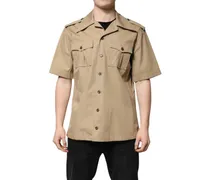 Men's Brown Graphic Print Short Sleeves Shirt Cotton