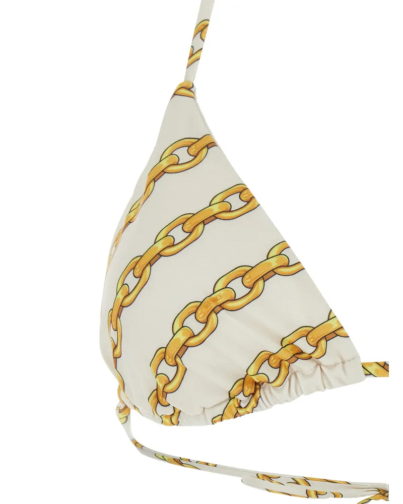 Versace Women's White Bikini Top With Chain Print Tech Fabric Stretch Swimwear Sea Clothing White