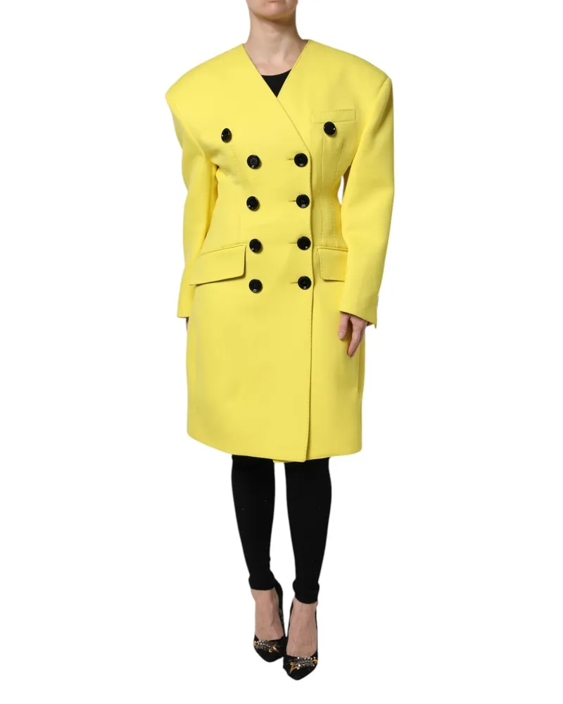 Dolce & Gabbana Women's Yellow Double Breasted Trench Coat Jacket Virgin Wool Clothing Yellow
