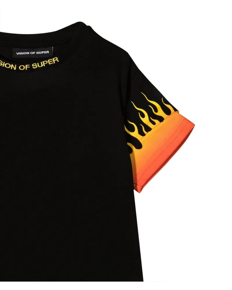 Vision Of Super Red Flame Graphic Print T-Shirt — Black Black