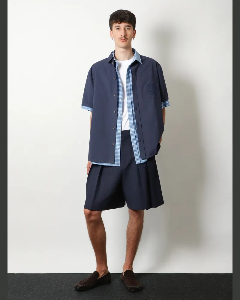 Loewe Men's Bermuda Shorts Paulas Ibiza Blue Linen Blue