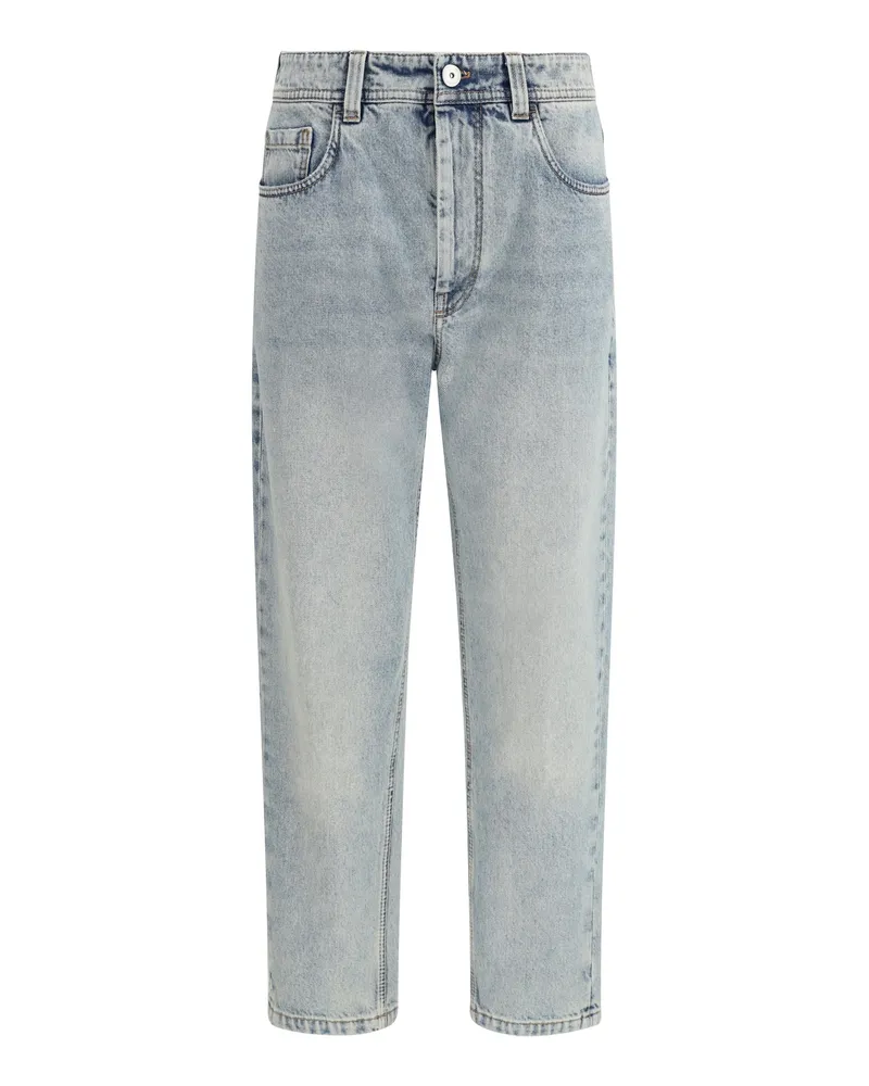 Brunello Cucinelli Women's Straight Jeans Light Vintage Denim Cotton Trousers Blue