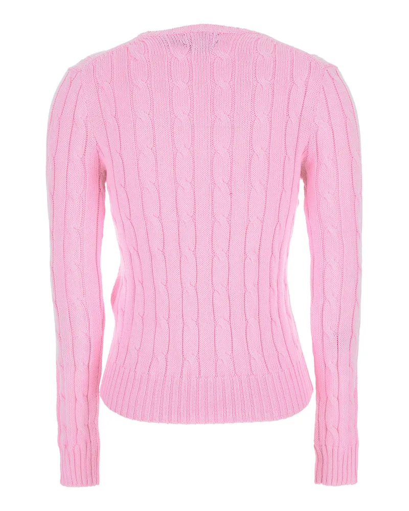 Ralph Lauren Cable-Knit Cotton Crewneck Sweater — Pink Pink