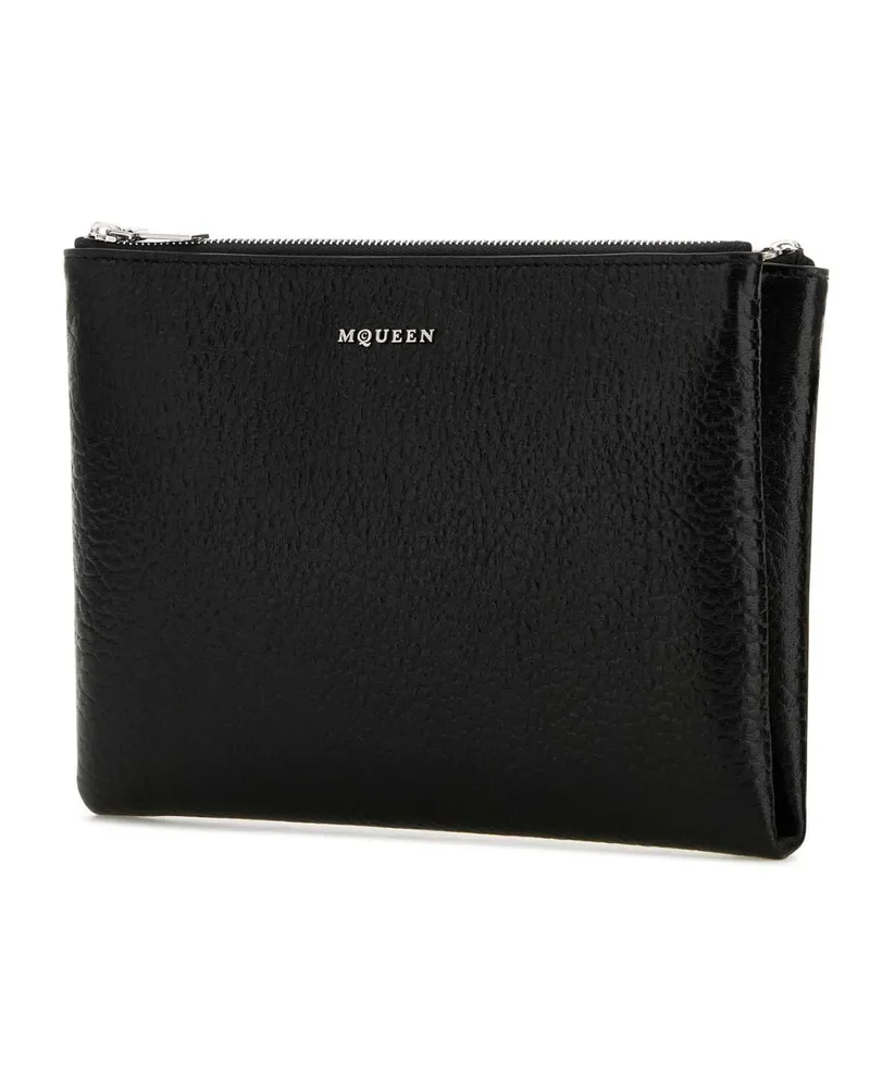 Alexander McQueen Women's Black Leather Pouch Blacksilver Beauty Case Black
