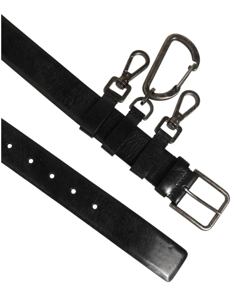 Dolce & Gabbana Men's Black Key Ring Clip Attachments Buckle Belt Horse Black