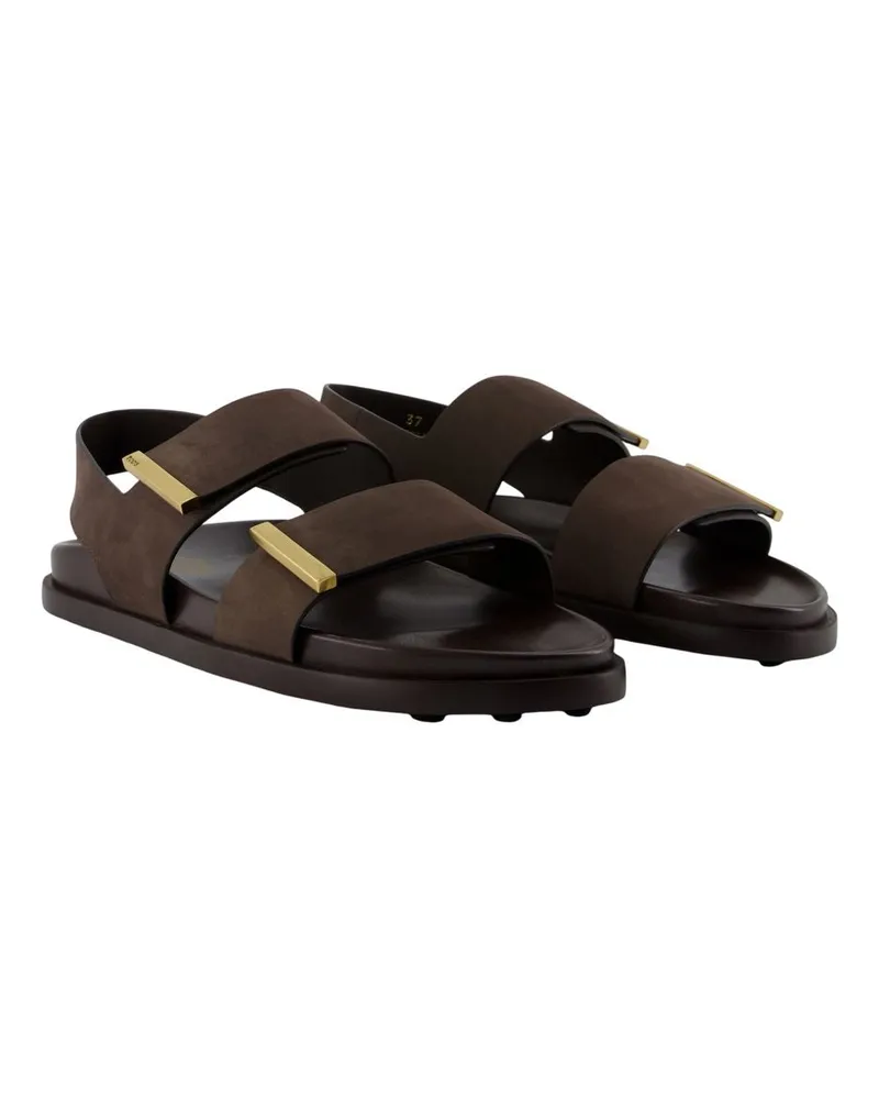 TOD'S Women's Calfskin Leather With Gold-Tone Detailing Sandals Brown Brown