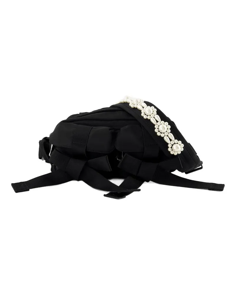 Simone Rocha Pearl-Embellished Nylon Crossbody Bag — Black Black