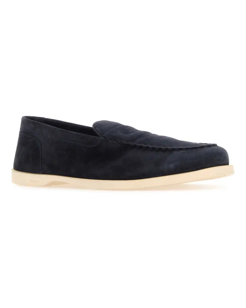 John Lobb Men's Navy Blue Suede Pace Loafers 5a Leather Mocassini Navy