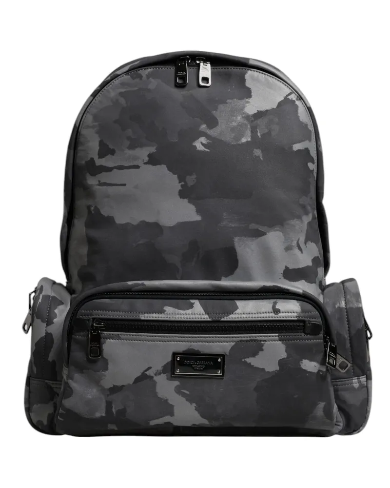 Dolce & Gabbana Men's Camouflage Logo Plaque Backpack Gray Cotton Nylon Polyester Gray