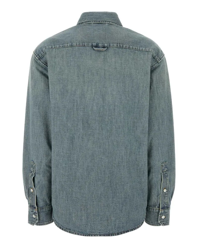 Miu Miu Women's Logo-Embroidered Denim Shirt Blue Trochusniloticus Blue