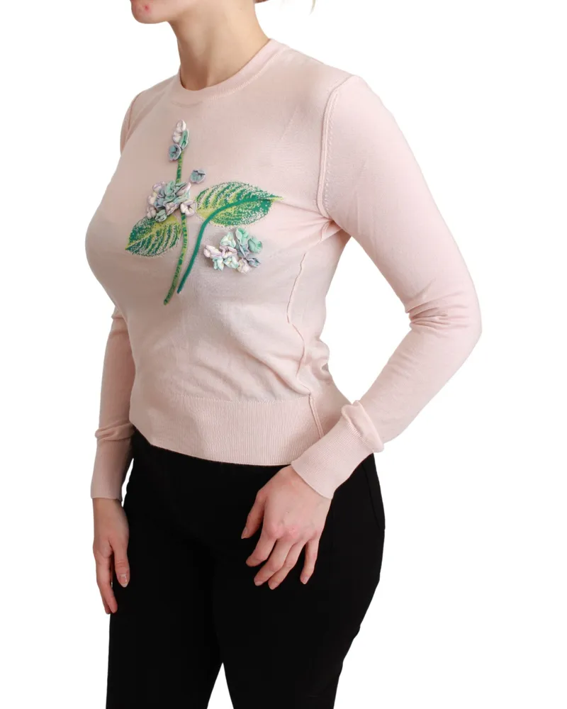 Dolce & Gabbana Women's Pink Floral Silk Cashmere Pullover Sweater Clothing Pink