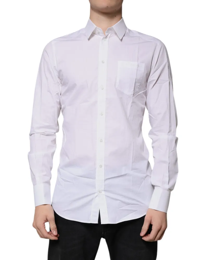 Dolce & Gabbana Men White Cotton Long Sleeves Gold Dress Shirt White