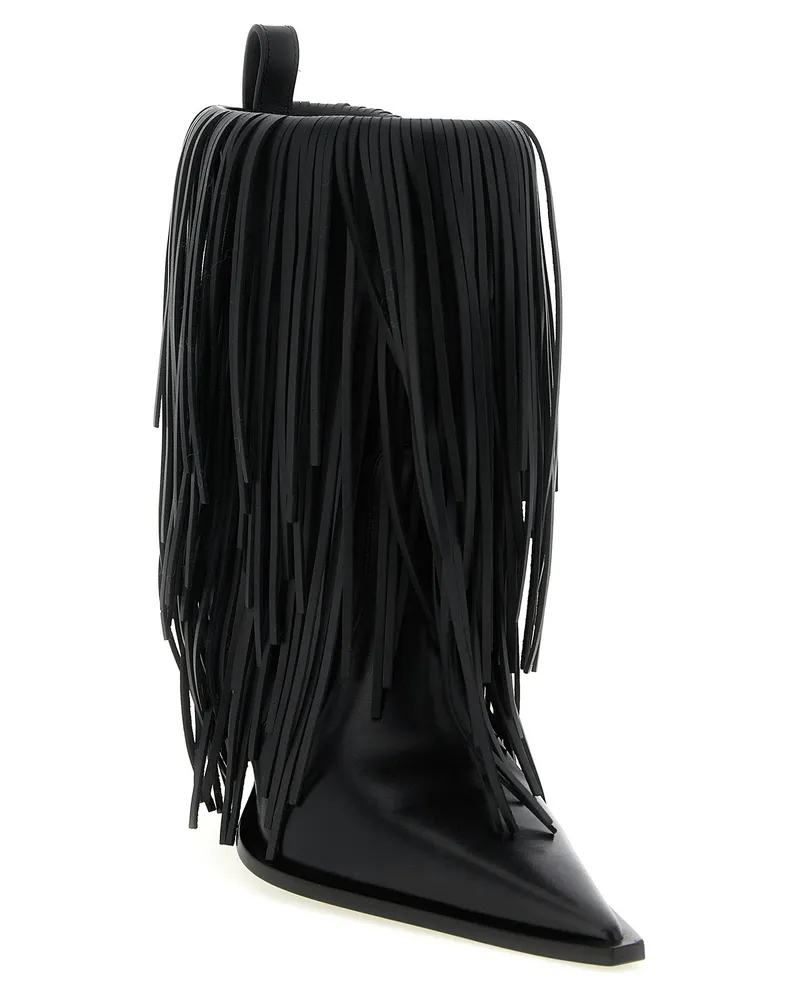 Balenciaga Fringe Leather Ankle Boot — Black Black