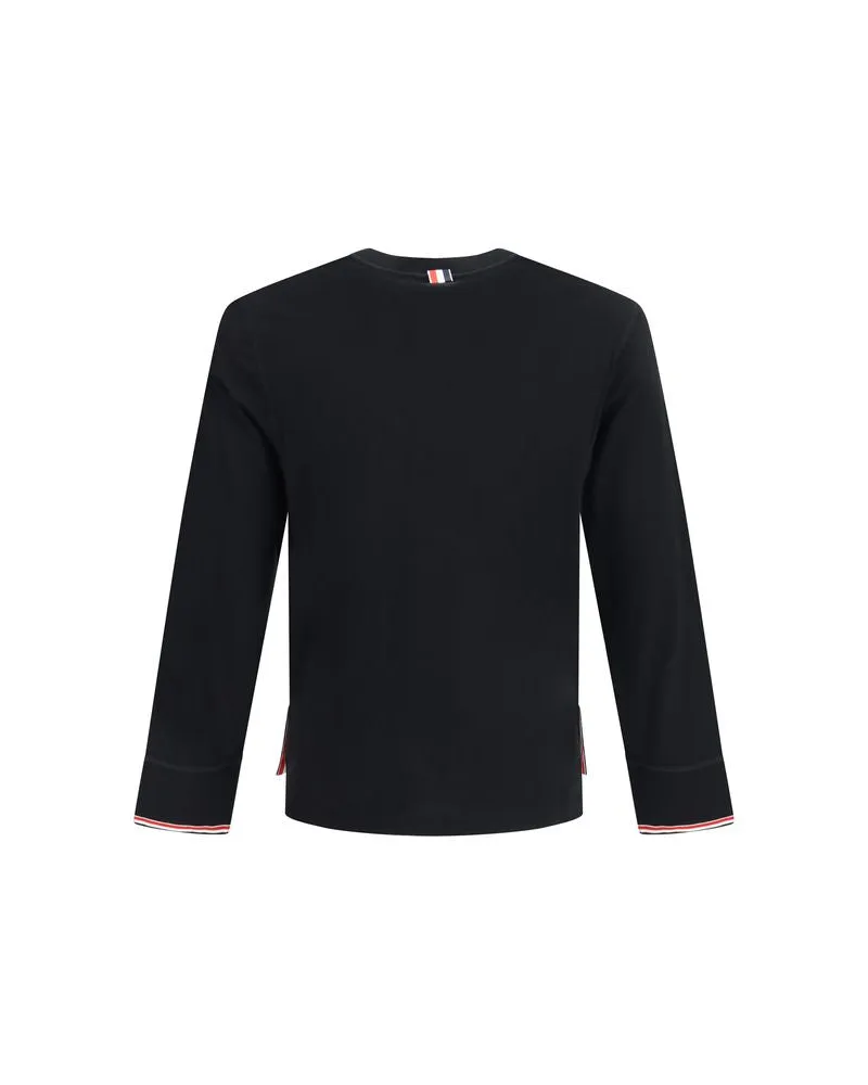 Thom Browne Merino Wool Henley Sweatshirt — Black Black