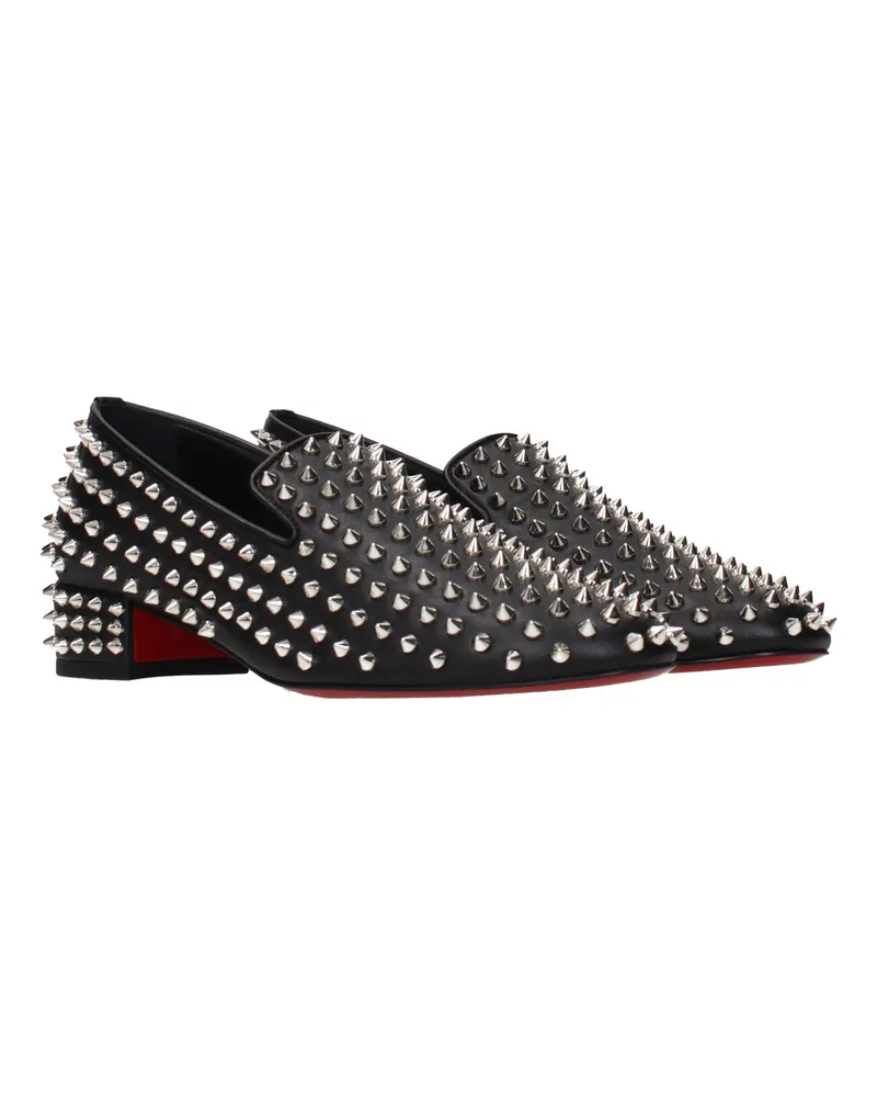 Christian Louboutin Women's Black Leather Slip-On Loafers Black