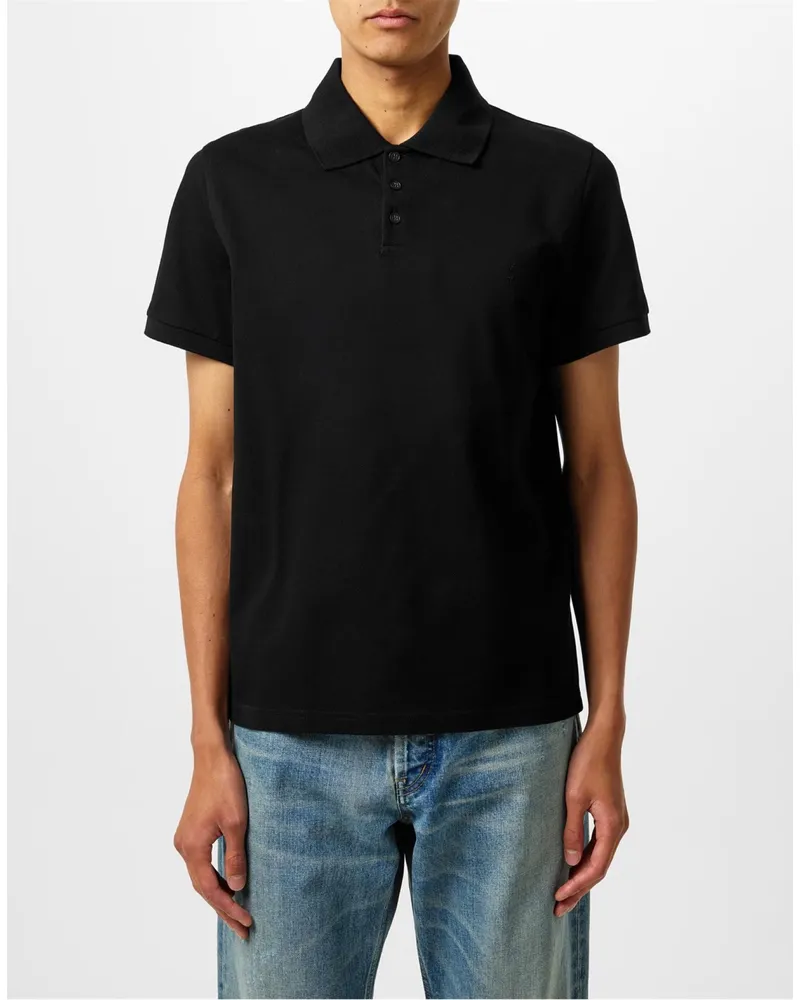 Saint Laurent Men Cassandre Ysl Logo Polo Shirt Black Clothing > & T-Shirts Black