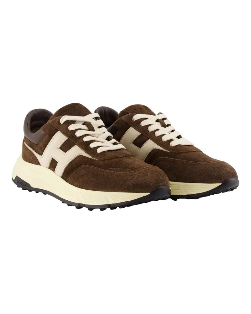 Hogan Men's Hyperlight Allacciato H Trainers –  Leather Khaki Calfskin Shoes - Sneakers Brown