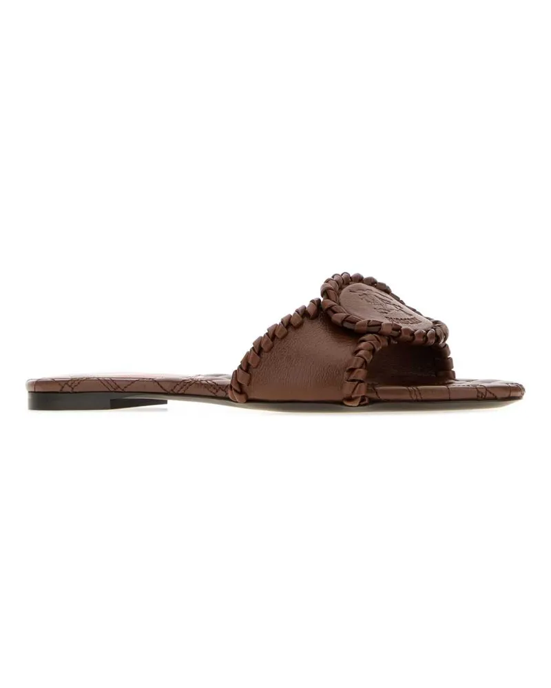Burberry Women's Chocolate Leather Slippers Saddlebrown Flat Shoes Brown