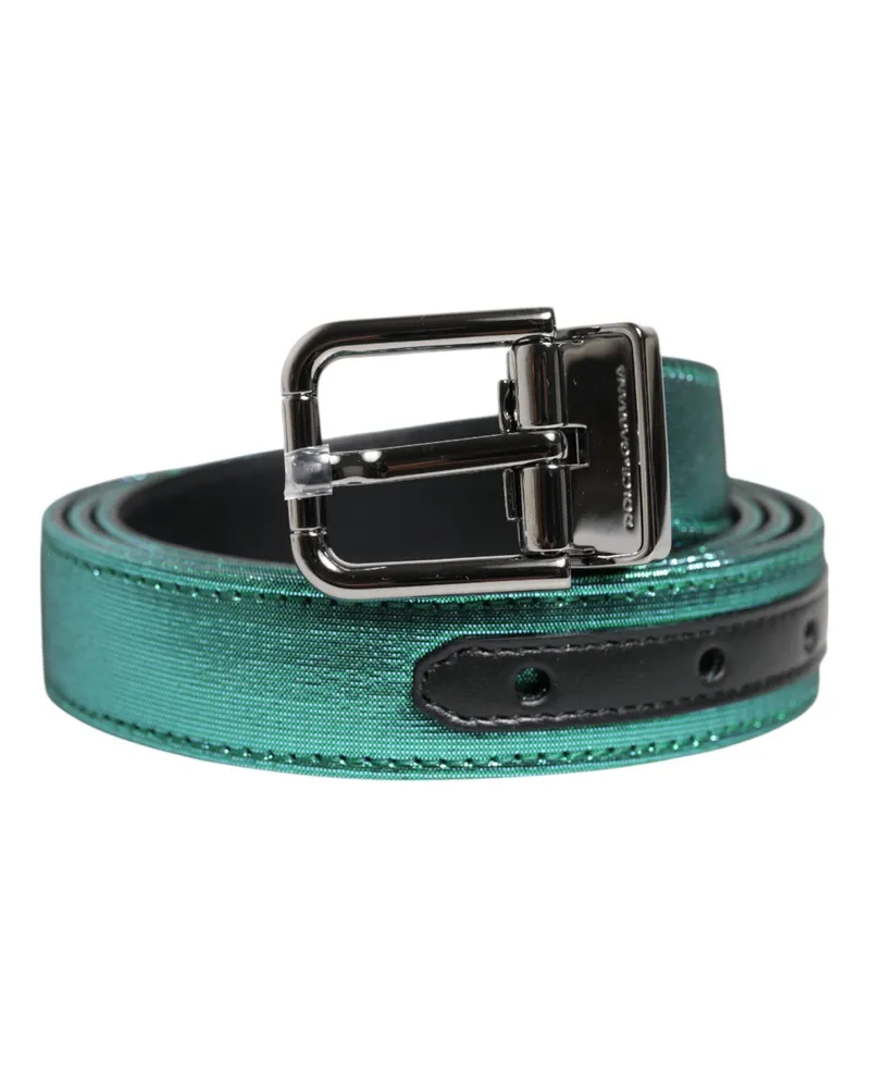Dolce & Gabbana Men's Green Black Polyester Metal Buckle Belt And Lurex Calf Leather Green