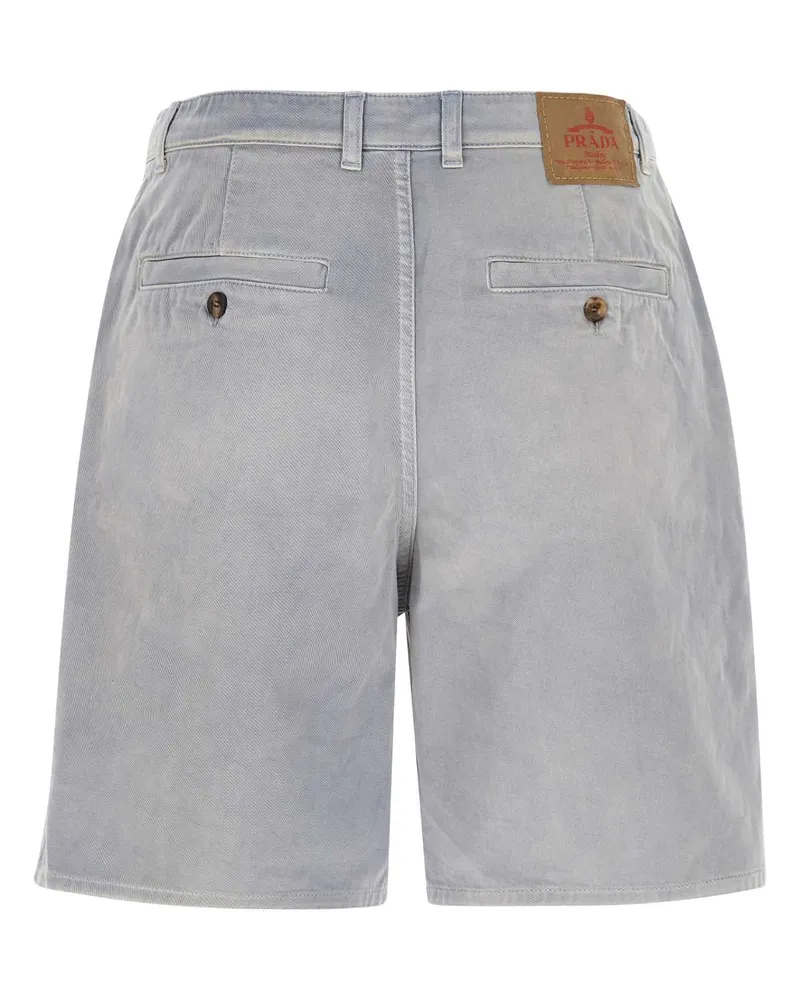 Prada Men's Powder Blue Gabardine Bermuda Shorts Grey Exterior: Cotton Blue