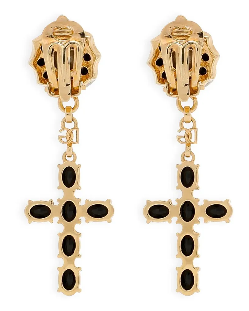 Dolce & Gabbana Black Stone Cross Pendant Earrings — Black Black