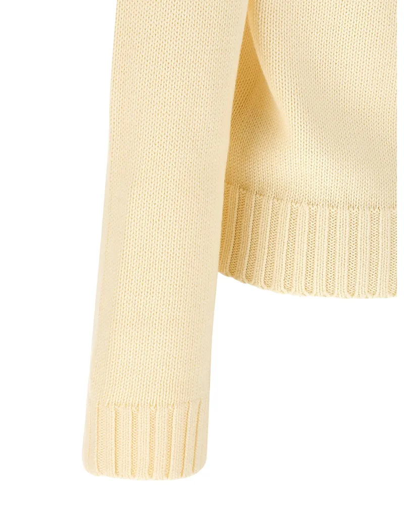 Ralph Lauren Flag-Intarsia Cotton Sweater — Cream Cream