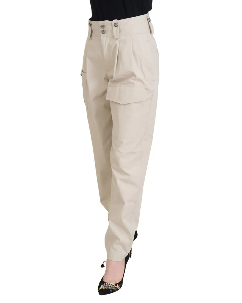 Dolce & Gabbana Beige High Waist Women Pants Cotton Beige