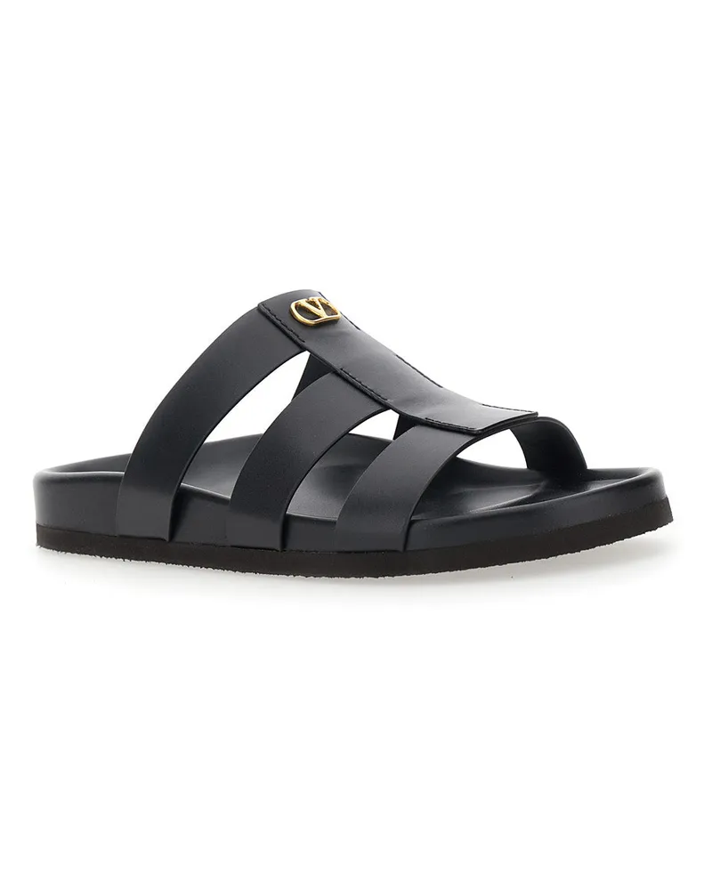 Valentino Garavani Men's Sandals Cage Design Black Leather Calf Black