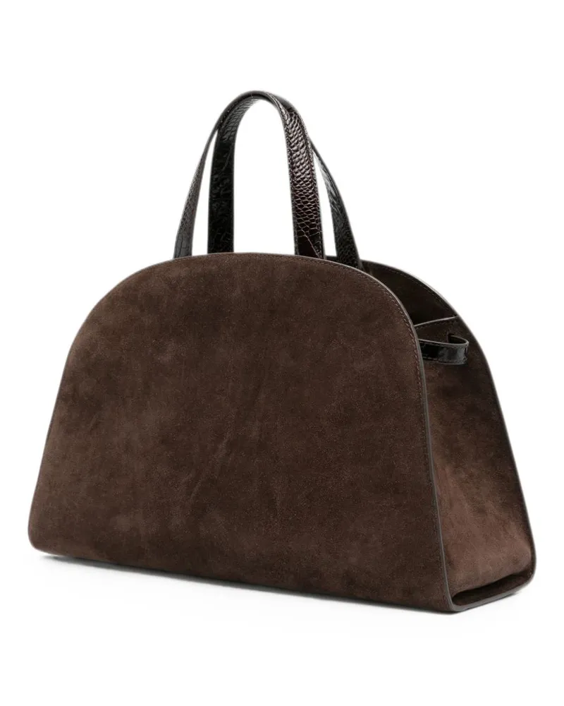 Tory Burch Suede with Crocodile-Effect Trim Top Handle Bag — Brown Brown
