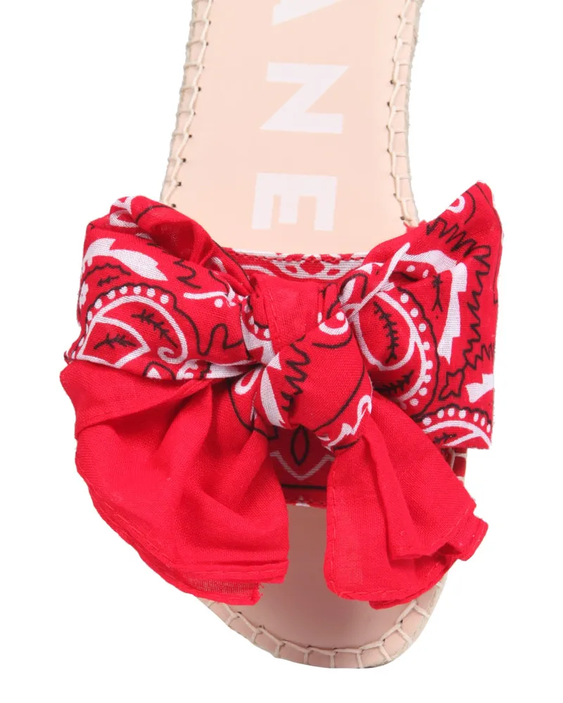 Manebí Bandana Bow Jute Sandals — Red Red