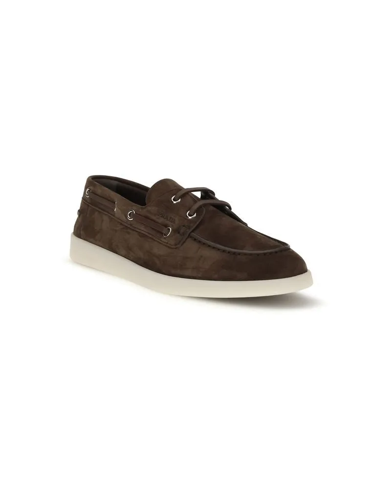 Prada Men's Brown Calf Leather Bos Taurus Slip-On Loafers Brown