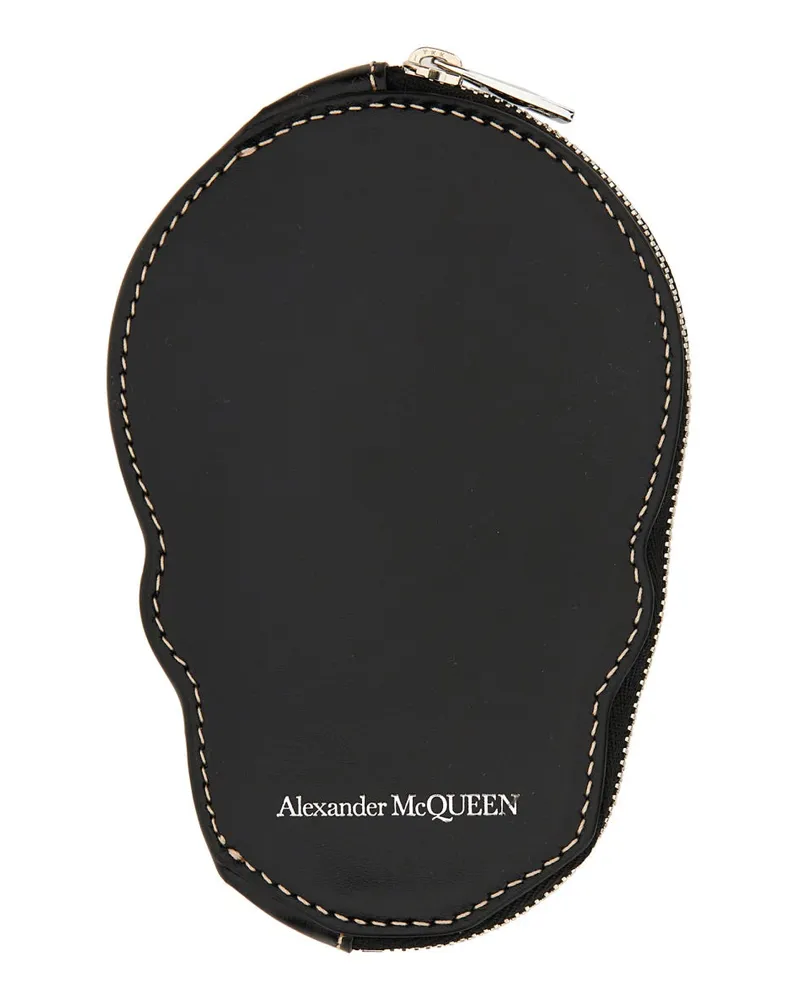 Alexander McQueen Skull-Embossed Calf Skin Card Case — Black Black