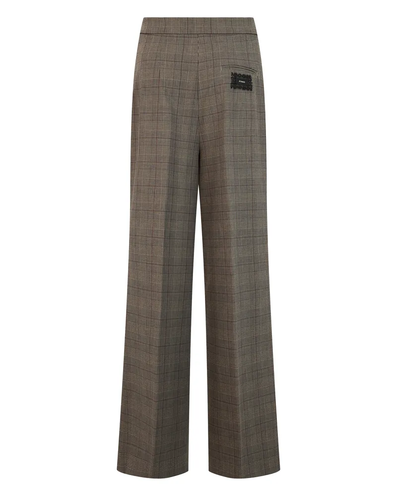 Pinko Wide-Leg Checked Trousers — Beige Beige