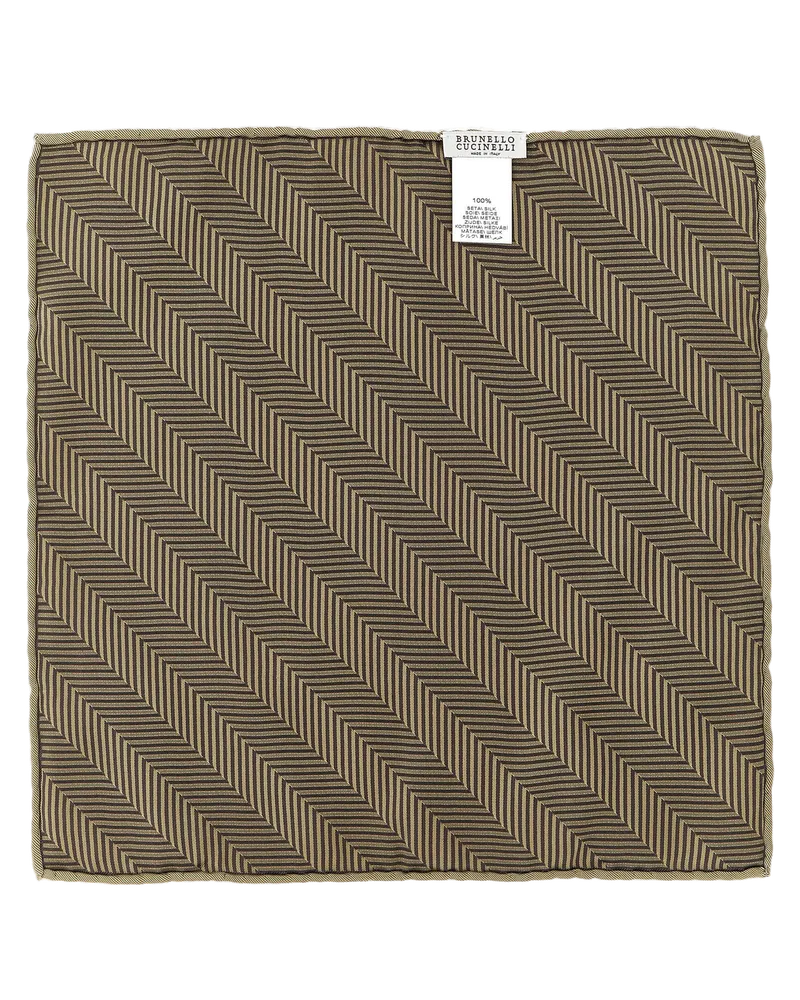 Brunello Cucinelli Men's Beige Silk Pocket Square Accessory Beige