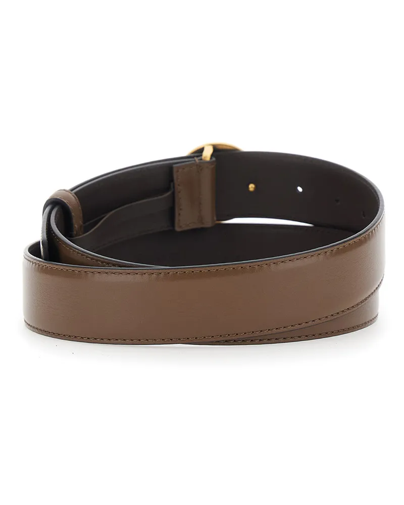 Versace Men's Leather Belt With Medusa Buckle Brown Calf Brown