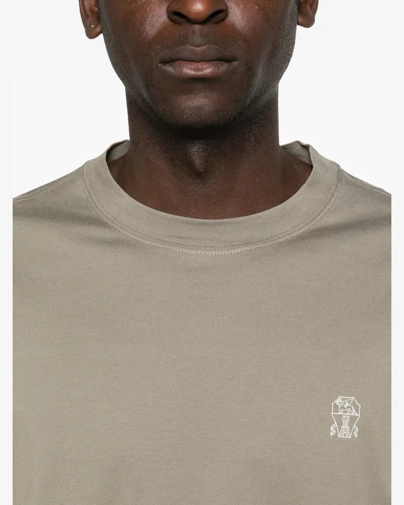 Brunello Cucinelli Men Embroidered-Logo T-Shirt Ss26 M Khaki