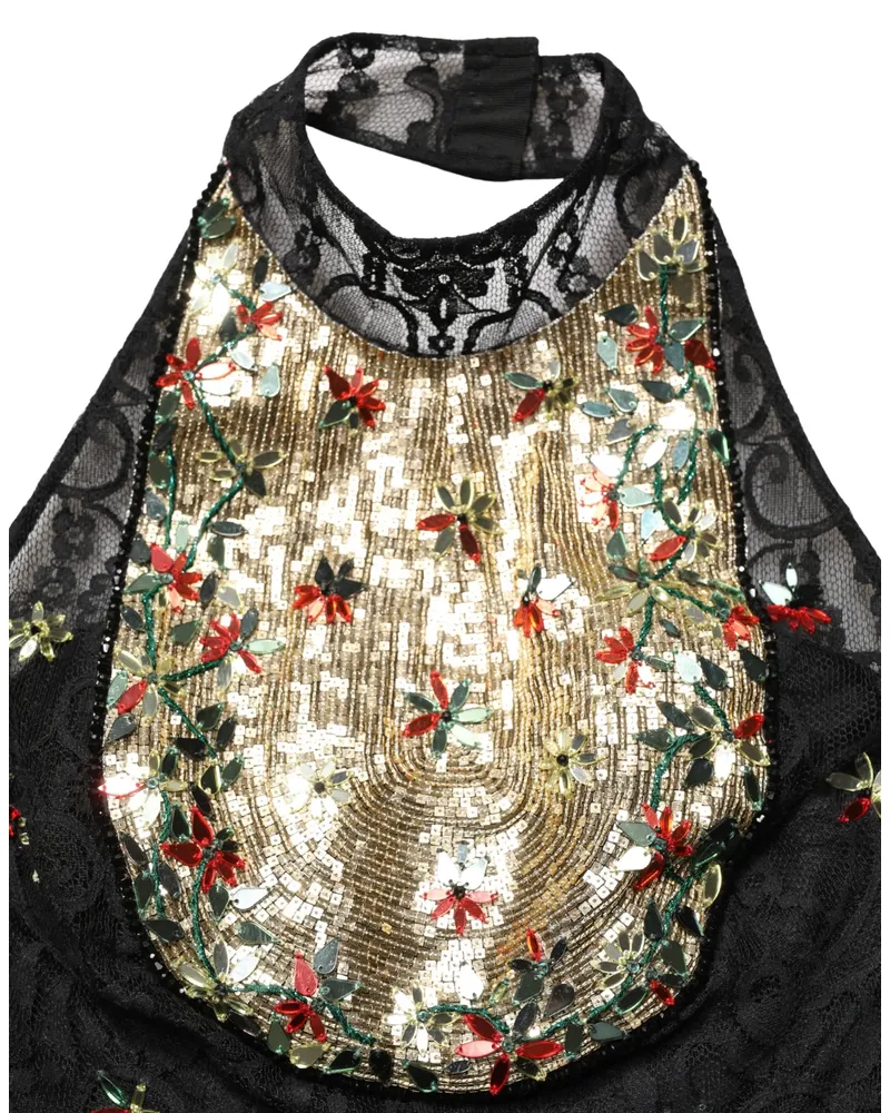 Dolce & Gabbana Women Black Sequin Embellished Sheath Mini Dress Cotton Real Crystal Nylon Black