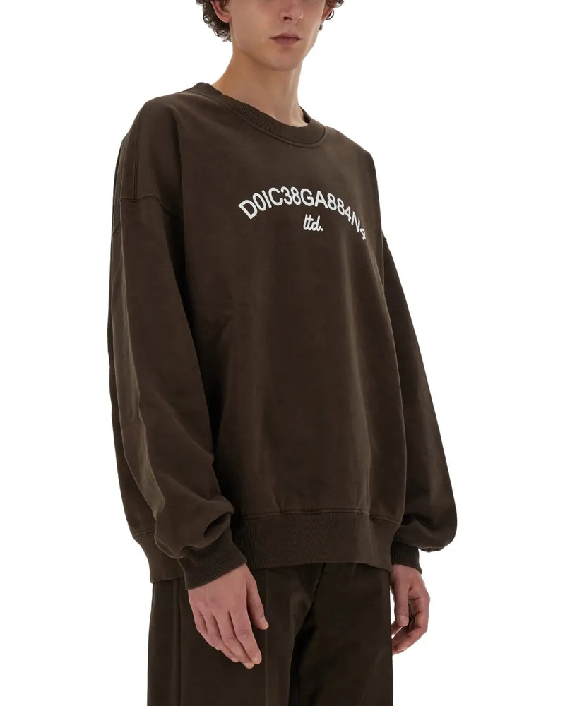Dolce & Gabbana Logo-Embroidered Cotton Sweatshirt — Brown Brown