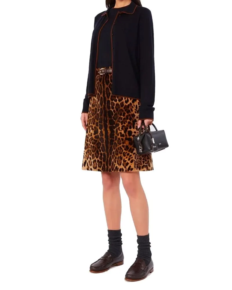 Max Mara Leopard-Print Velvet Skirt — Brown Brown