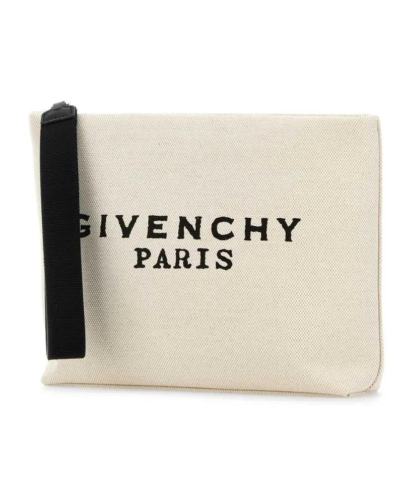 Givenchy Women's Ivory Canvas Pouch Beigeblack Beauty Case Beige