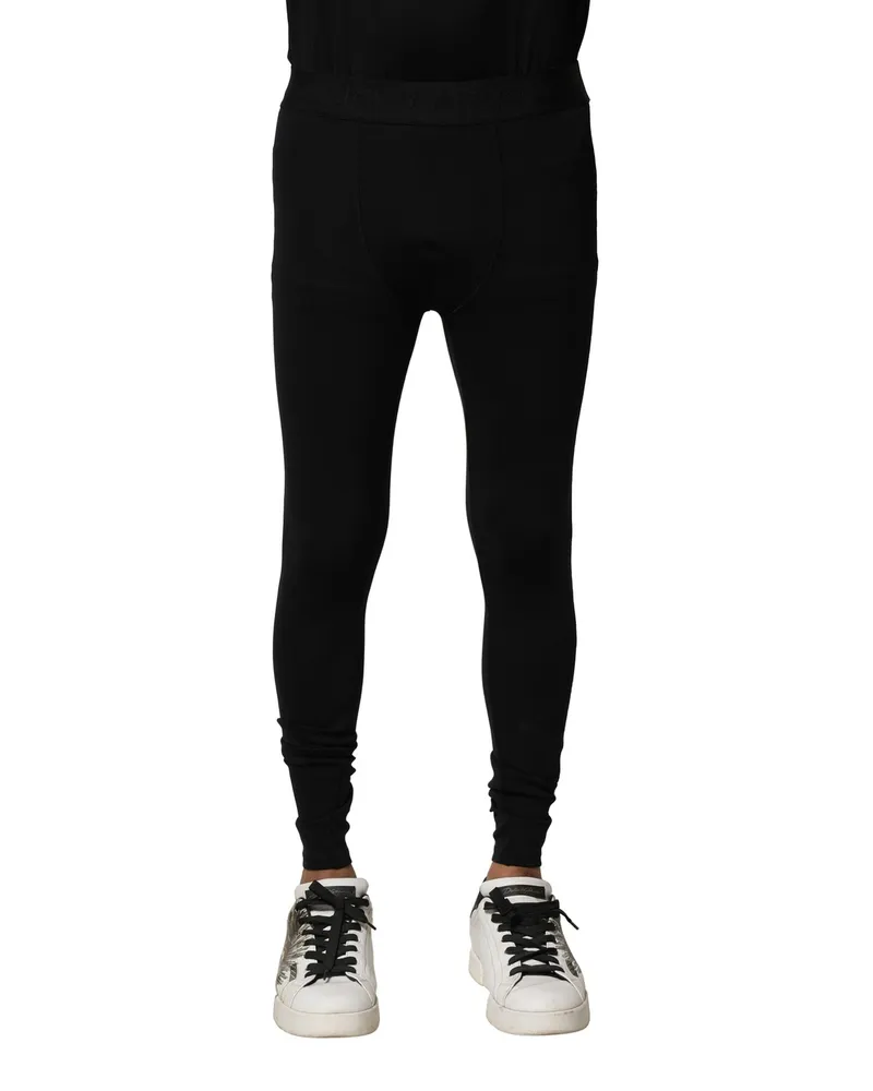 Dolce & Gabbana Men's Nylon Elastic Logo Leggings Black Elastane Black